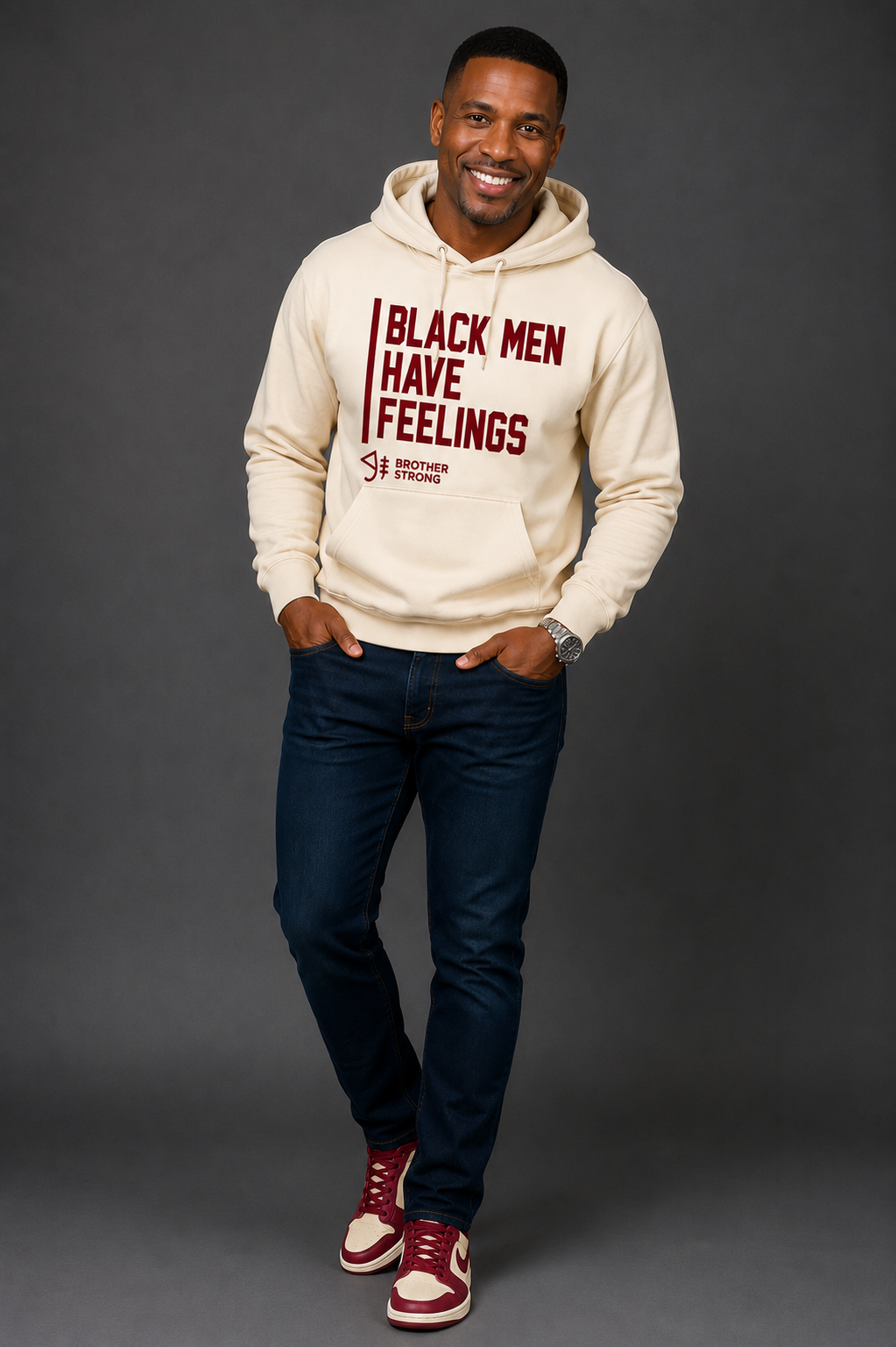 Black Men Have Feelings Hoodie Legacy Collection • Cream / Crimson