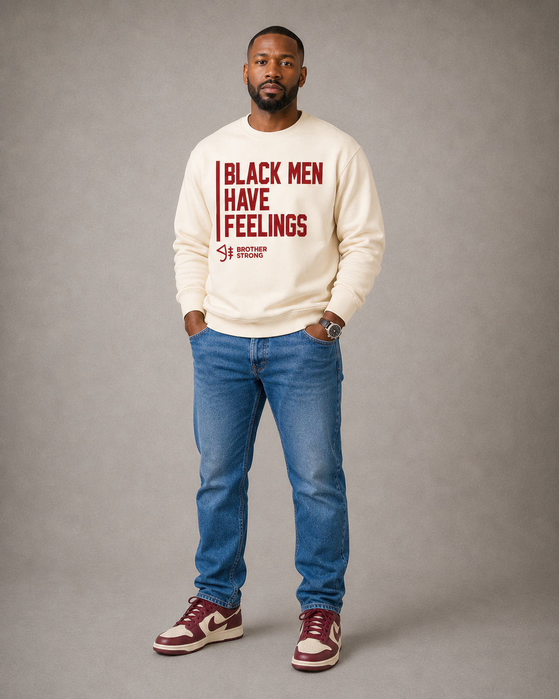 Black Men Have Feelings Crewneck Legacy Collection • Cream / Crimson