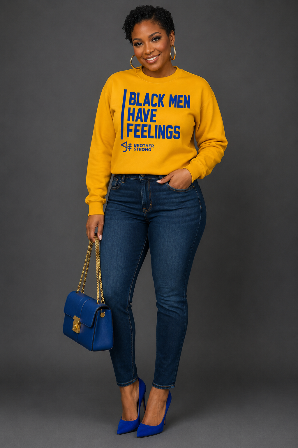 Black Men Have Feelings Crewneck Legacy Collection • Gold / Royal Blue