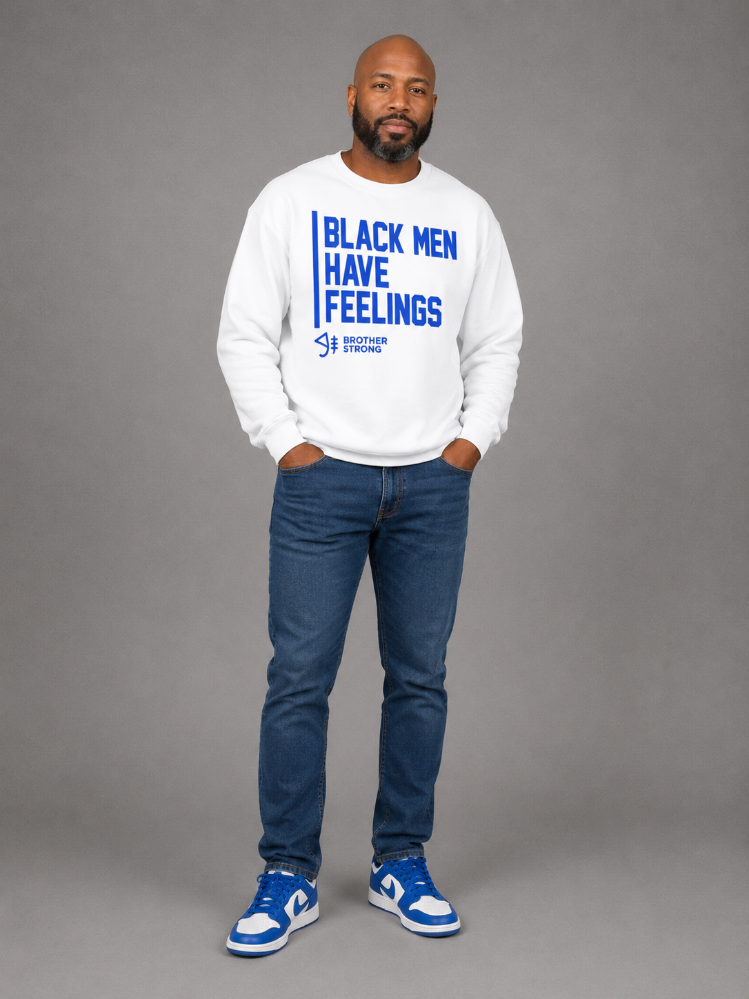 Black Men Have Feelings Crewneck Legacy Collection • White/ Royal Blue